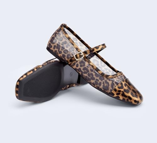LUCKY STEP Women's Mesh Buckle Flats Mary Jane Square Toe Ballet Dress Adjustable Strap Block Heel Casual Daily Formal Wedding Shoes 5