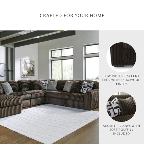 Image of Signature Design by Ashley 6-Piece Sectional Sofa, Corduroy, Chocolate | 100% polyester jumbo corduroy, U-shape layout, Anti-sag platform foundation, 9 accent pillows, Midnight-Madness