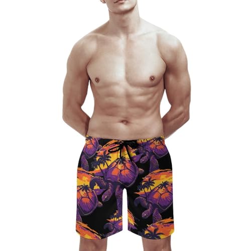Hawaii Sea Turtle Palm Trees Men's Swim Trunks Board Shorts Beachshorts Swimsuits with Pockets Mesh Liner2