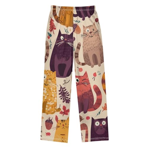 Cat Pine Cone Boys Long Pants Soft Trousers Elastic Waist Kids Lounge Bottoms with Pockets S-XL2