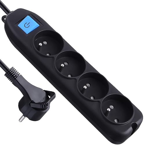 Electraline 32051 Bloc 4 prises avec interrupteur/fiche plate 1,5 m Noir