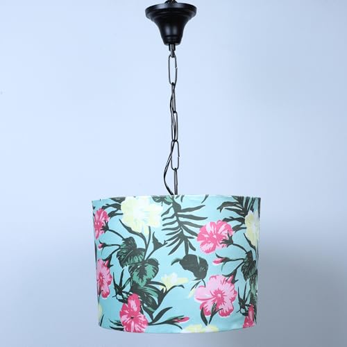 Image of tu casa Tropical Paradise Floral Print Fabric Shade Glow Pendent Light Hanging Lamp For Bedroom Living Room Lounge Office Balcony Area Without Bulb For Home Decoration & Gifting (Height - 20 inch)