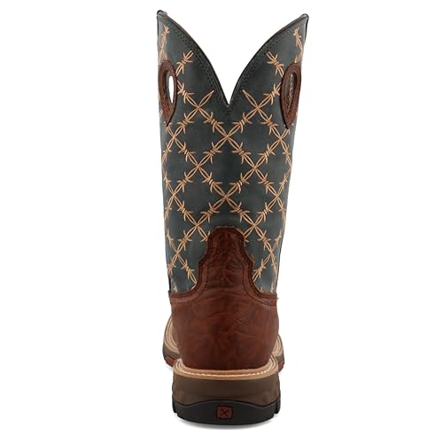 Twisted X Men's 12" Western Work Boot, Square Toe with CellStretch, Mocha & Slate, 11.5 EE3