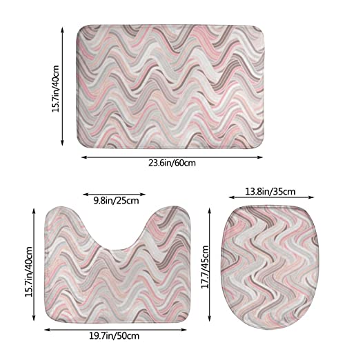 DIRYKILP Badematte + Konturmatte + Toilettendeckelbezug, Linien Geometrisches Muster 3 Stück Badematten Set, mit rutschfester Klebeunterseite – Bild 3
