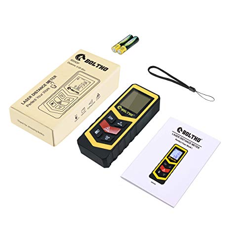 BOLTHO Laser Measure 131Ft/40M/In/Ft Laser Distance Meter, Portable High Precision and Backlight LCD Display, Measure Distance, Area and Volume, Pythagorean Mode Battery Included
