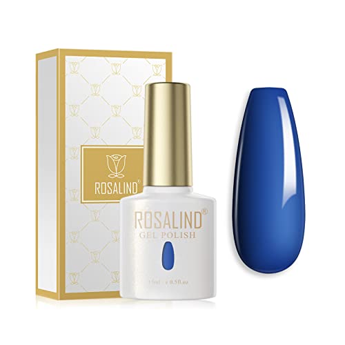 ROSALIND Esmaltes Semipermanentes Azul Colores 15ml Esmaltes Permanentes Para Uñas UV LED Manicura Semipermanente Para Uñas Pintauñas Gel