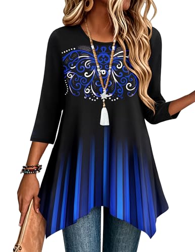 Image of Zeagoo Womens Tops 3 /4 Sleeve Loose Fit Dressy Tunics Plus Size Boho Shirts
