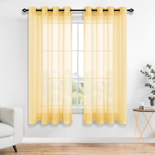 Cortinas transparentes de lino sintético con ojales - Amarillo-52x63