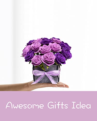 Image of BAZIMA ALICE DIY Felt Flower Art Craft Kit, DIY Purple Roses Pot Bonsai Kit, Floral Gifts, Beginner Craft Kit, Arrange Pre-Cut Flowers and Foliage