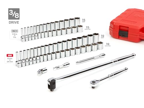 TEKTON 1/4, 3/8, 1/2 Inch Drive Shallow and Deep 6-Point Socket and Ratchet Set with Cases, 212-Piece (5/32-1-5/16 in., 4-32 mm) | SKT95304 thumbnail 3