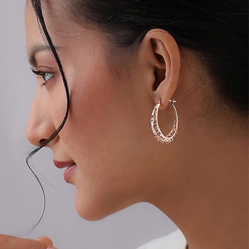 Image of TRUESILVER ACPL 925 Sterling Silver BIS Hallmarked Filigree Hoop Earrings for Women & Girls | Lightweight Designer Oval /Round Hoops | Everyday Wear | Gift for Her