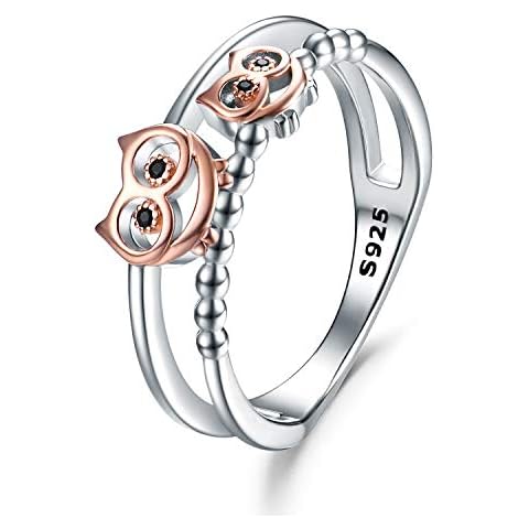 S925 Sterling Silver Rose Gold Owls Ring Animal Owl Jewellery Gifts for women Owl Lovers Birthday-8 Cover
