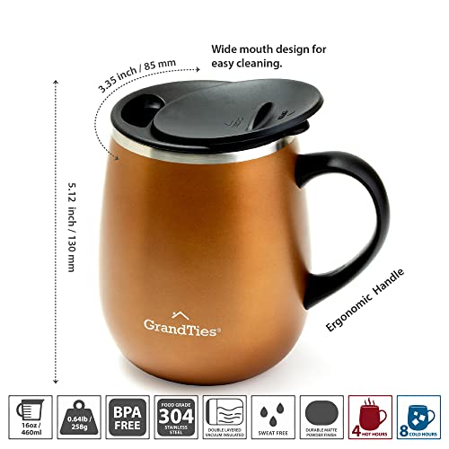 Grandties Isolierter Kaffeebecher mit Griff – Schiebedeckel für spritzwassergeschützte 460 ml-Form Thermosbecher mit doppelwandigem Vakuum… – Ansicht 4
