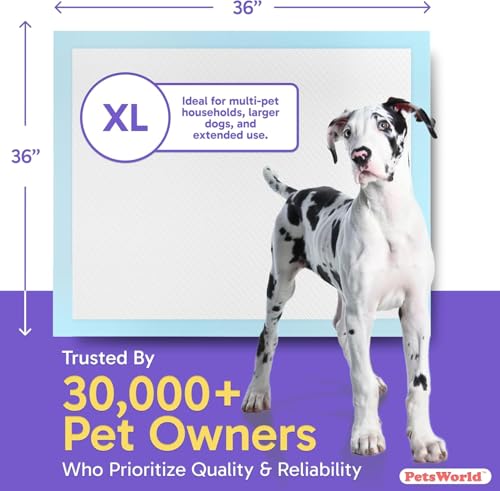 Image of PETSWORLD Giant Dog Potty Pads, Odor-Eliminating, 36 inch x 36 inch, Ultra Absorbent 5-Layer Leak-Proof Training Pads for Dogs & Cats (36x36, 1800 Count)