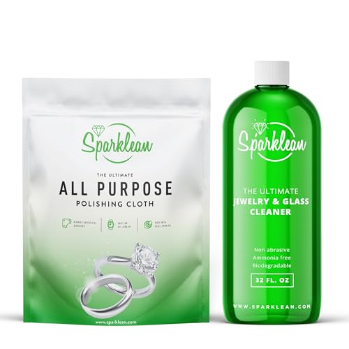 PREMIUM JEWELRY CLEANER FOR ALL JEWELRY | Natural Formula Free of Toxins and Ammonia| Includes Polishing Cloth|Silver, Gold and Diamond Cleaner and Tarnish Remover| Ultrasonic jewelry cleaner solution