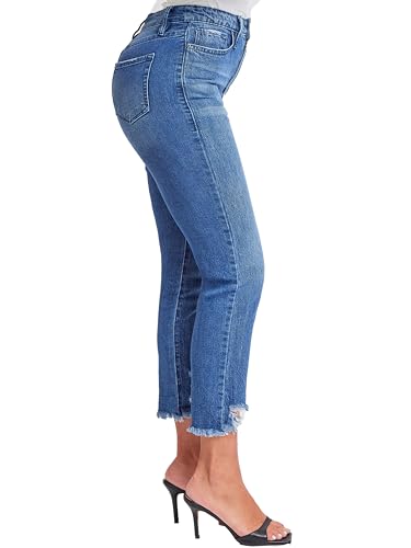 YMI Women's Junior Hybrid Dream High-Rise Slim Straight Jean with Frayed Hem2
