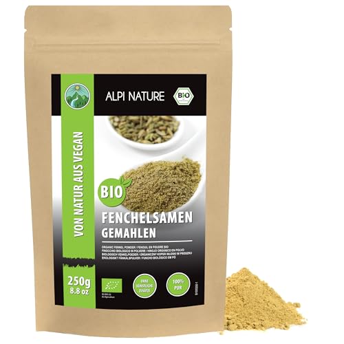 Alpi Nature Graines de Fenouil BIO Moulues 250g, Fenouil Graine bio en Poudre pour la Cuisine
