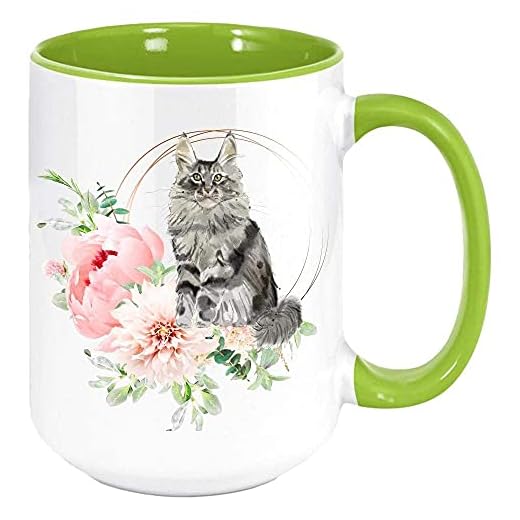 Maine Coon Cat kaffemugg, vit med färgad insida och