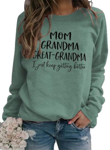 JBF Cloth Great Grandma Sweatshirts Womens Cute Graphic Nana Gifts Casual Long Sleeve Lightweight Pullovers Mothers Day Tops green s