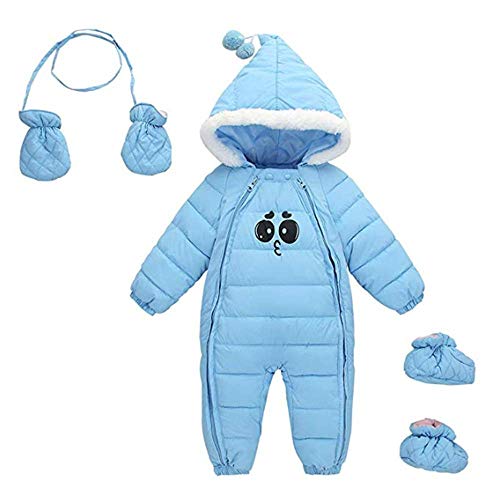 3 Piece Baby Toddler All in One Snowsuit Romper Snowsuit Double Zipper Long Sleeve Padding Jumper for 6-12 Months Blue