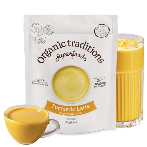 Organic Traditions Turmeric Powder Latte, Golden Milk Powder with Coconut Milk, Turmeric Extract...