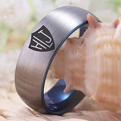 8mm Width CTR Ring Spanish HLJ Ring - Black Pipe or Silver Tone Brushed Dome and Blue Inside Free Customized Service4