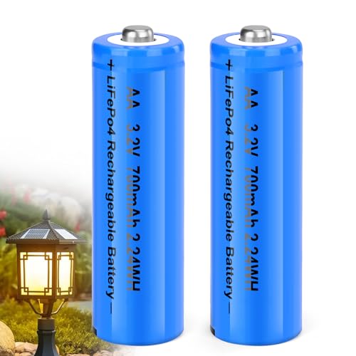 3.2v AA LiFePo4 Rechargeable Solar Battery 700mAh Low Self-Discharge for Solar Lights, Wall Lantern, Solar Post Lights (2 Pack)