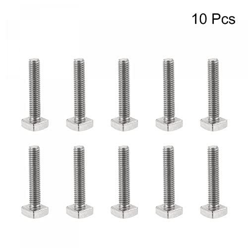 Image of uxcell Square Head Bolt, 10pcs M4x20mm Fully Thread 304 Stainless Steel Grade C Square Machine Screws