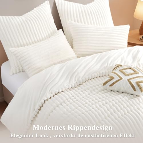 RUIKASI Winter Flanell Bettwäsche 135 x 200 Weiß 2teilig, Plüsch und Warm – Ansicht 3