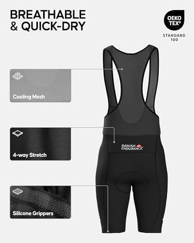 Cuissard à Bretelles DANISH ENDURANCE Homme – Rembourré Vélo, Noir/gris, XL (0702) – Neuf