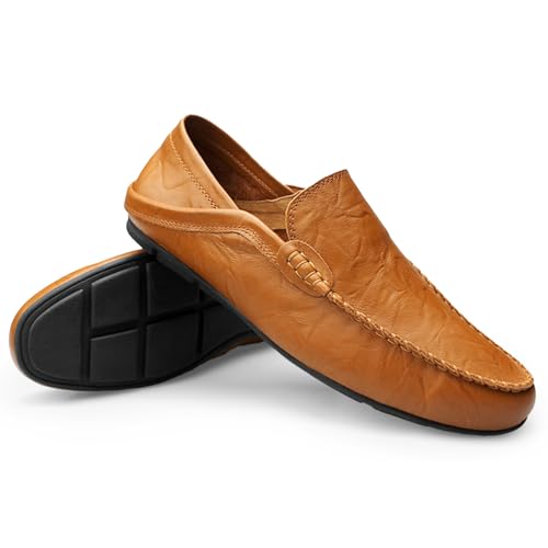 Image of Go Tour Men's Premium Genuine Leather Casual Slip on Loafers Breathable Driving Shoes Fashion Slipper