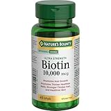 NATURE'S BOUNTY Biotin, Ultra Strength, 10,000 mcg, Promotes Hair Growth, Thicker Healthier Nails, Stronger Thicker Hair & Healthier Skin, Helps Metabolize Nutrients, Softgels, 20.8 g