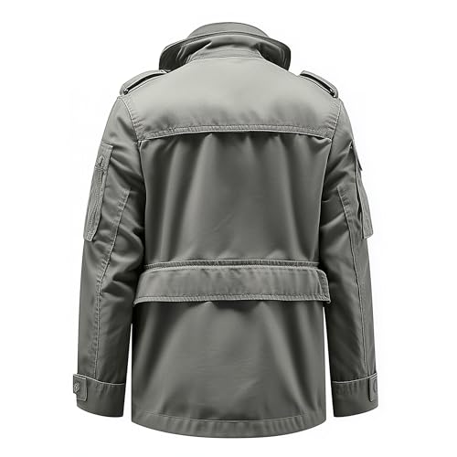 Mens Field Jacket Military Inspiration Classic M-65 Grey Exterior Pockets Hooded Outdoor Nylon Winter Jacket2