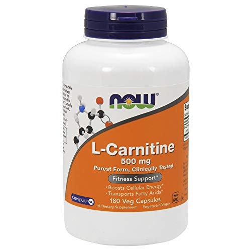 Now Foods Supplements, L-Carnitine 500mg, Purest Form, Amino Acid, Fitness Support, 180 Veg Capsules
