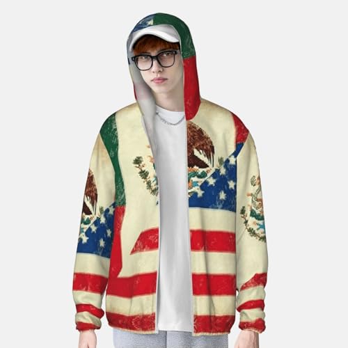 UPF 50+ Sun Protection Hoodie Rash Guard Long Sleeve Sun Shirt Mexican American Flag UV Shirt Full Zip Jacket4