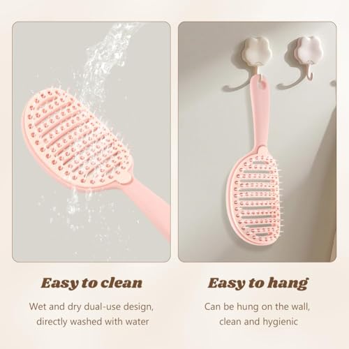 Image of Detangling Hair Brush,Curly & Straight Hair for Women Men,Portable Vented Paddle Brush for Wet Dry & Damaged Hair,Salon & Home Personal Use (Pink)