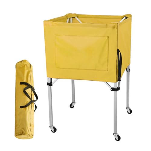 ボール収納カート 折り畳み式ボールかご 大容量 整理カゴ キャスター付き 収納カート 野球、ソフト、テニス、バドミントン、卓球などの対応 袋付き 軽量 練習用 イエロー