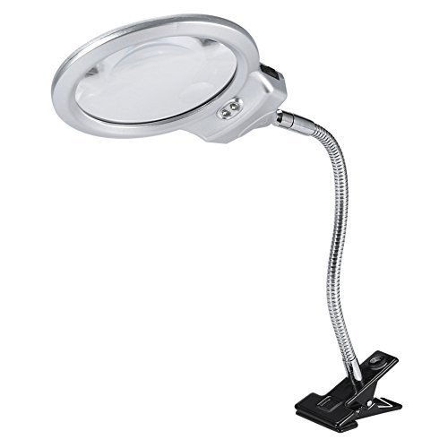 Table Top Magnifier Desk Lamp with LED Light, 2.25x and 5X Magnification, Adjustable Bendable Hose, Magnifying Glass for Collection, Jewelry, Stamps, Repairs