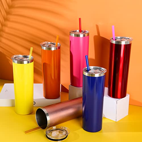 Thenshop 20 Pack 20 Oz Stainless Steel Tumbler Set With Straws And Lids Double Wall Vacuum Insulated Travel Cup Colorful Skinny Coffee Tumbler Water Tumbler For Coffee Water Hot Cold Drinks #TOP4