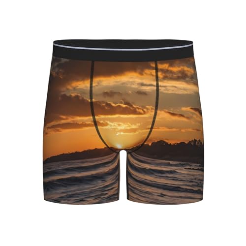 WBQLSL Men's Sunset View Printed Medium Boxer Briefs - All-day Coolness and Comfort, Long Size (S-2XL) Black