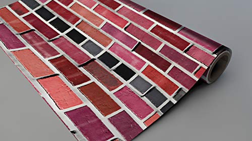 Image of DWELLSINDIA Bricks Self Adhesive Peel and Stick PVC Wallpaper Waterproof, Scratch Resistant, Laminated (41CM X 244CM, Red, Matt)