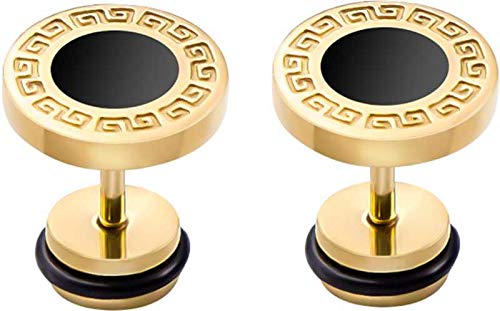 Gold Stainless Steel Screw Earrings Round Stud For Men | Women (1 Pair)-image-7