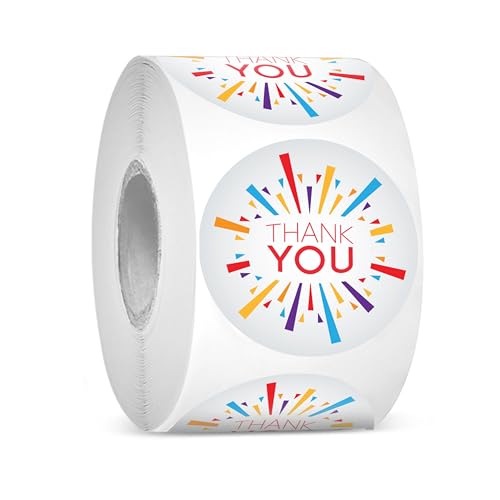 easykart labels Thank You Sticker 1.5" Round Multi Color Fancy Design 500 per Roll for Birthdays, Weddings, Giveaways, Bridal Showers and Perfect for Small Business