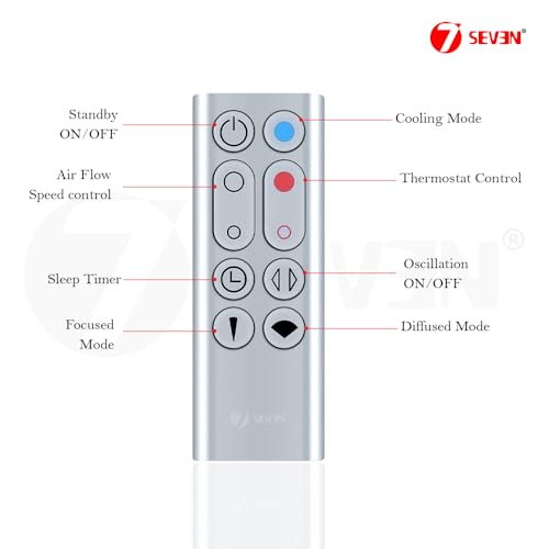 Image of 7SEVEN Compatible Dyson Fan Remote for HP00 & HP01 | Pure Hot + Cool Air Purifier Heater Fan | Heat & Cool Function | Non-Magnetic Housing | CR2032 Battery | Match Keys Exactly with Existing Remote