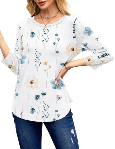 NORACORA Women's 3/4 Length Sleeve Crew Neck T-Shirt - Printed Casual Basic Tops — view 3