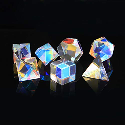 Optical Glass Prism, polyhedral dice, Photo Ornaments Seven Rainbow Color Crystal Valentine's Day Girlfriend Gift Seven-Piece Suit
