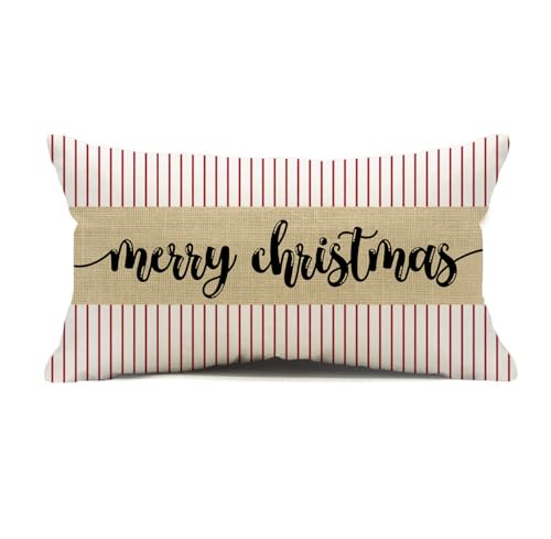 KACOPOL Red Striped Merry Christmas Pillow Covers 12 x 20 inch Farmhouse Winter Holiday Decor Throw Cushion Case for Home Couch