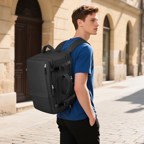 Hanples Travel Backpack for Women Men, Large Carry On Person Item Luggage Backpack, TSA Flight Approved 17.3 In Laptop Bag, Waterproof anti theft Casual Hiking Bag (Black)2