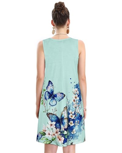 Image of elescat Women's Summer Dresses 2026 Beach Casual Sleeveless Floral Print Tank Loose Sundress with Pocket