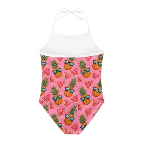 Image of KiuLoam Orange Pink Tropical Leaf Girls One Piece Swimsuit Quick Dry Beach Swim Bathing Suit for 3-8 Years Little Girls